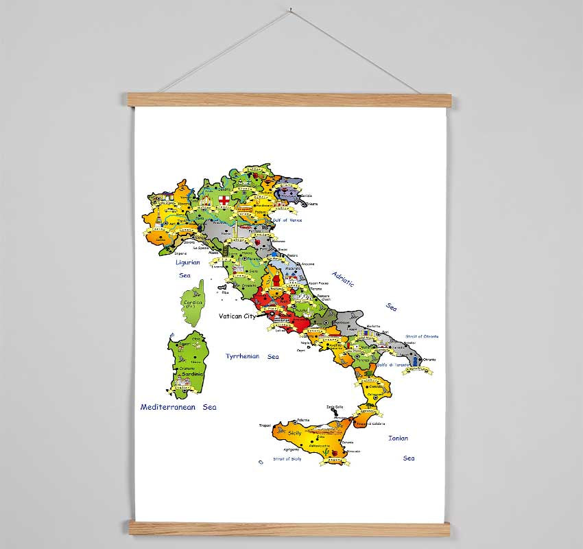 Travel Map Of Italy Hanging Poster - Wallart-Direct UK