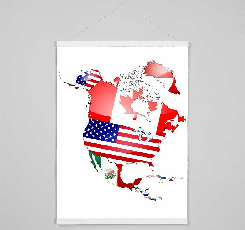 North America Flag Map Hanging Poster - Wallart-Direct UK