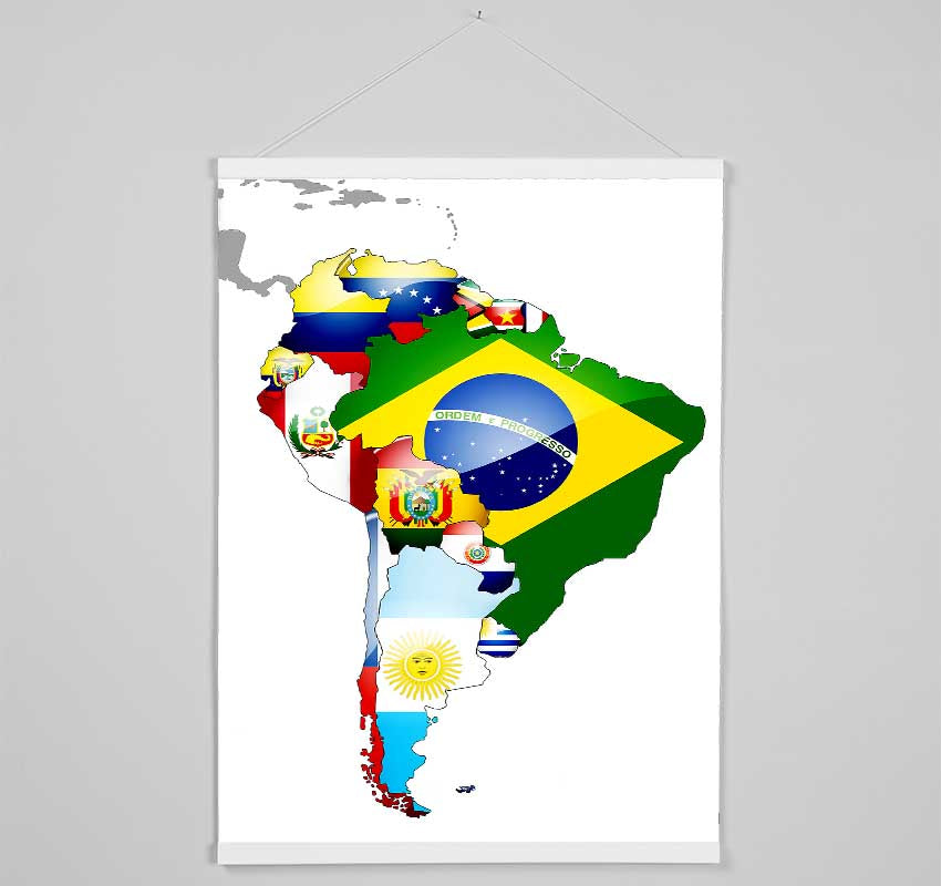 South America Flag Map Hanging Poster - Wallart-Direct UK