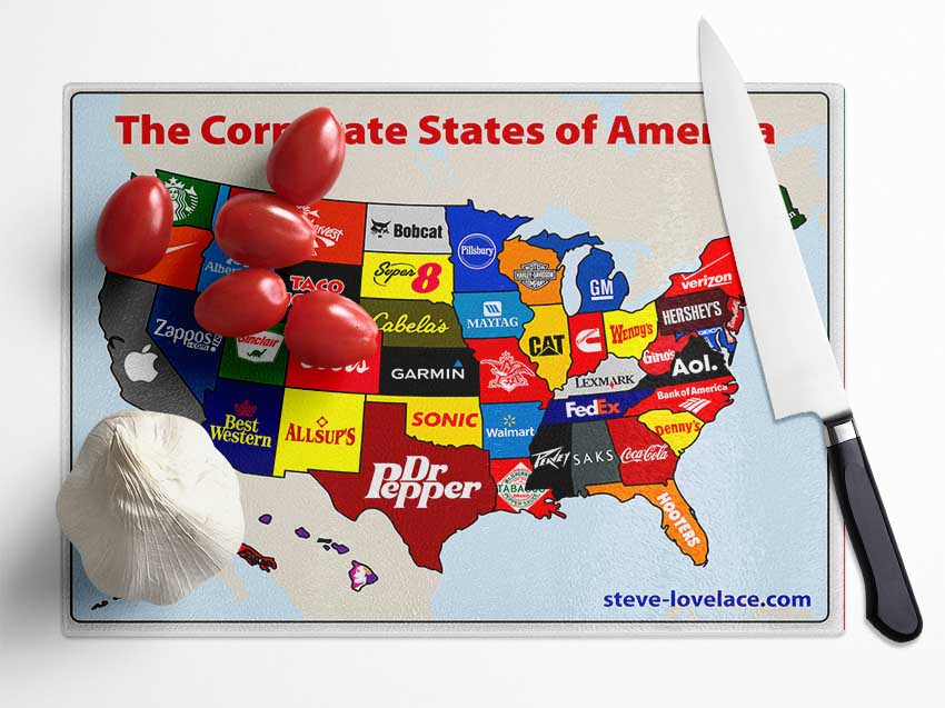 United Corporations Of America Map Glass Chopping Board