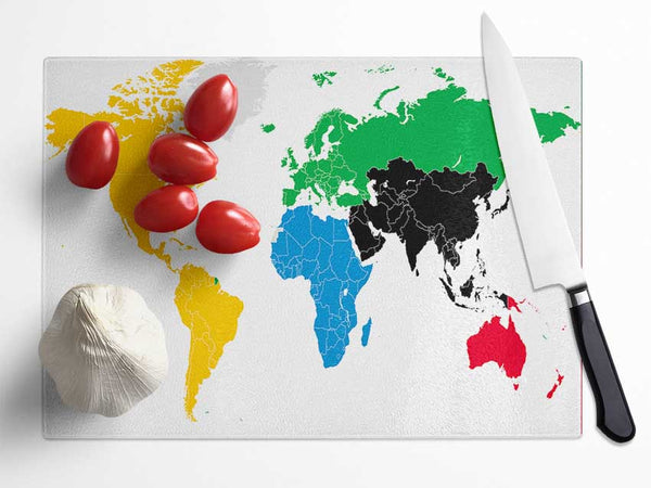 Colours Of The World Map Glass Chopping Board