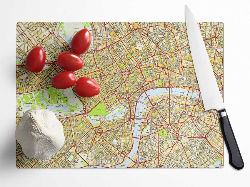 Map Of London Glass Chopping Board