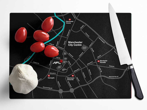 Manchester City Map Glass Chopping Board