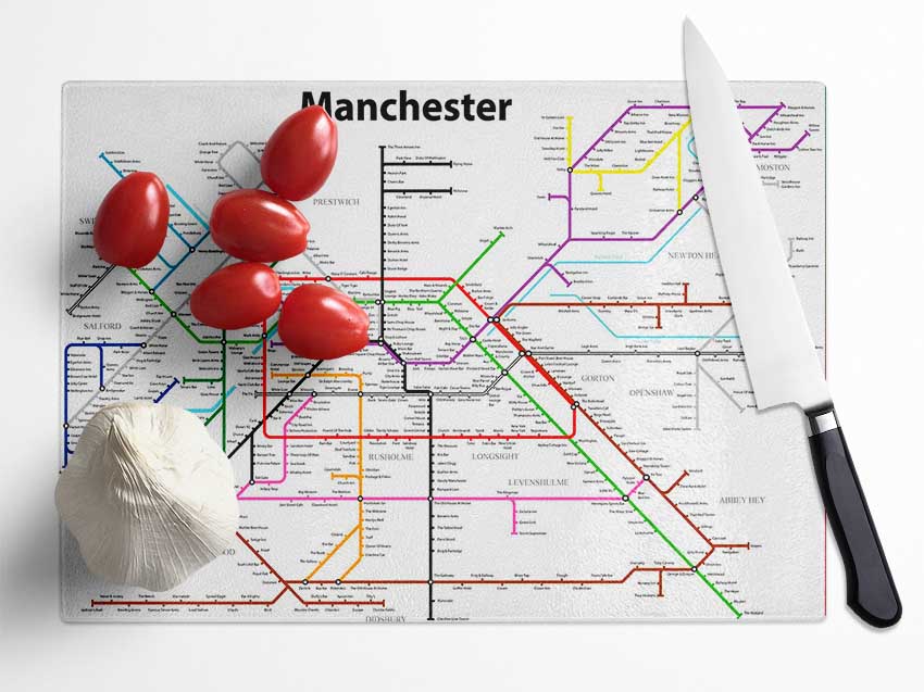 Manchester Pub Tube Map Glass Chopping Board