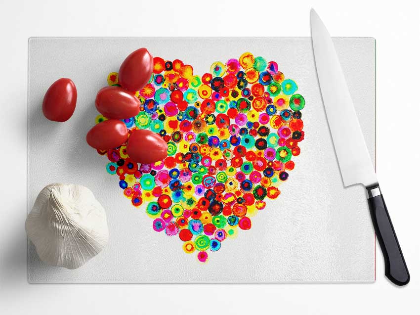 Colourful Heart Glass Chopping Board