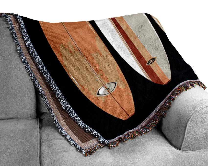 Surfboards At The Ready Woven Blanket