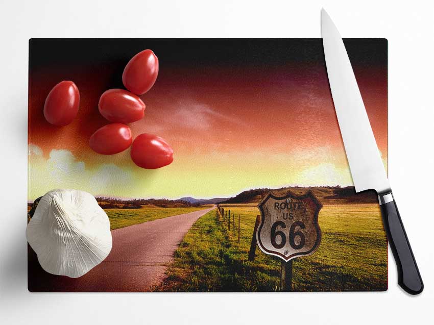 Drive Route 66 Glass Chopping Board