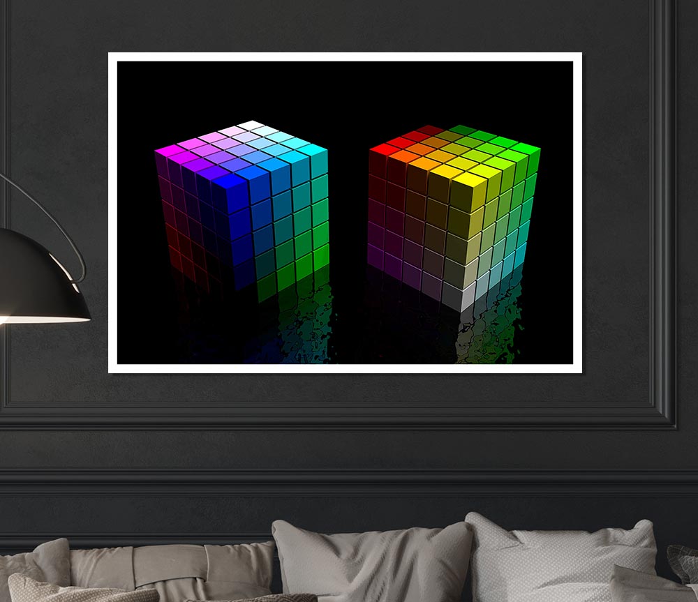 Colourful Cubes Black Print Poster Wall Art