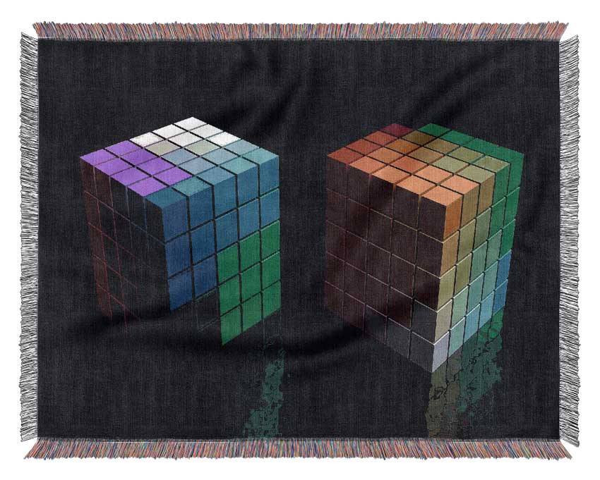 Colourful Cubes Black Woven Blanket