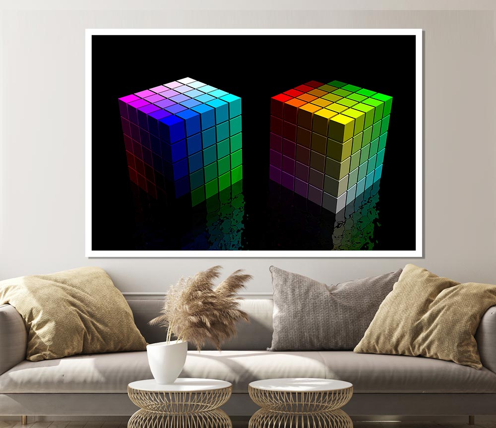 Colourful Cubes Black Print Poster Wall Art