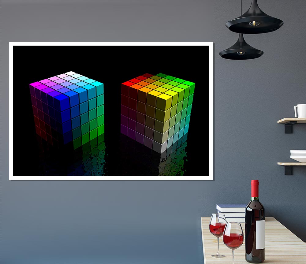 Colourful Cubes Black Print Poster Wall Art