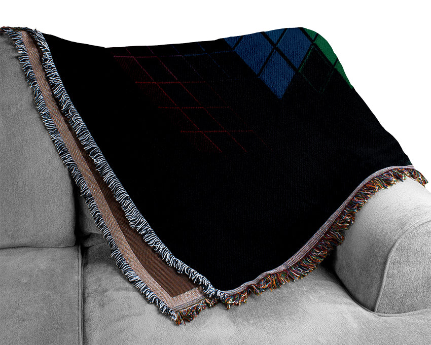 Colourful Cubes Black Woven Blanket