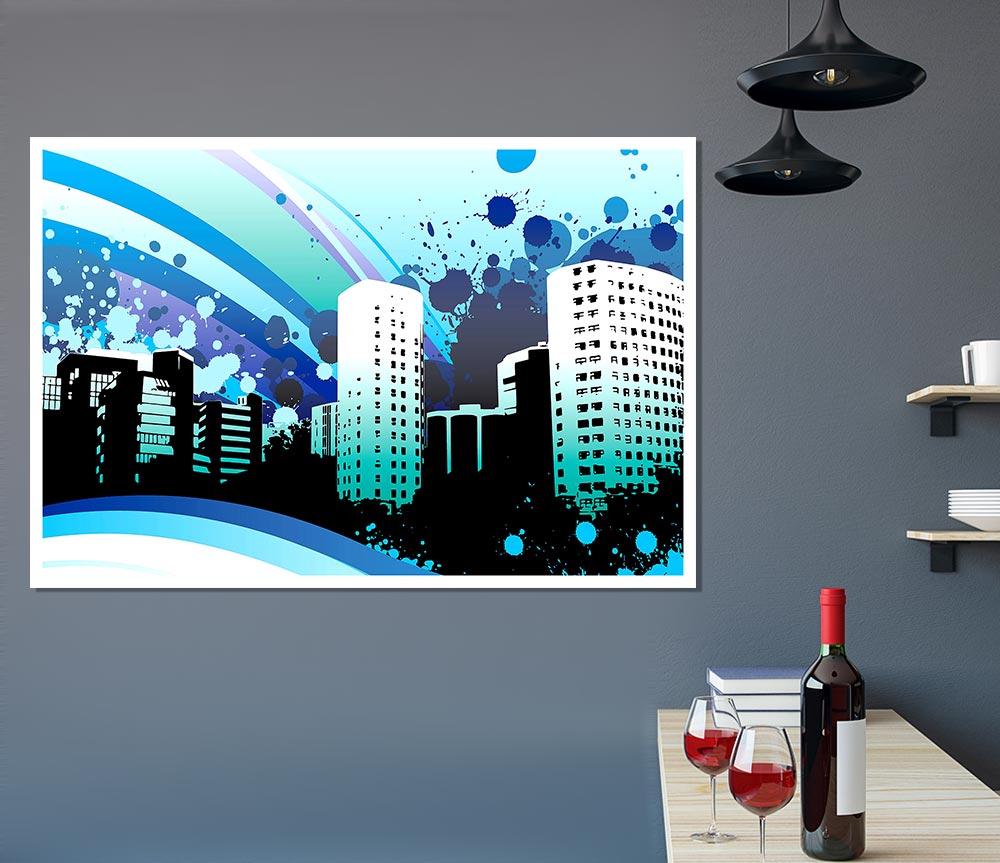 Blue City Print Poster Wall Art