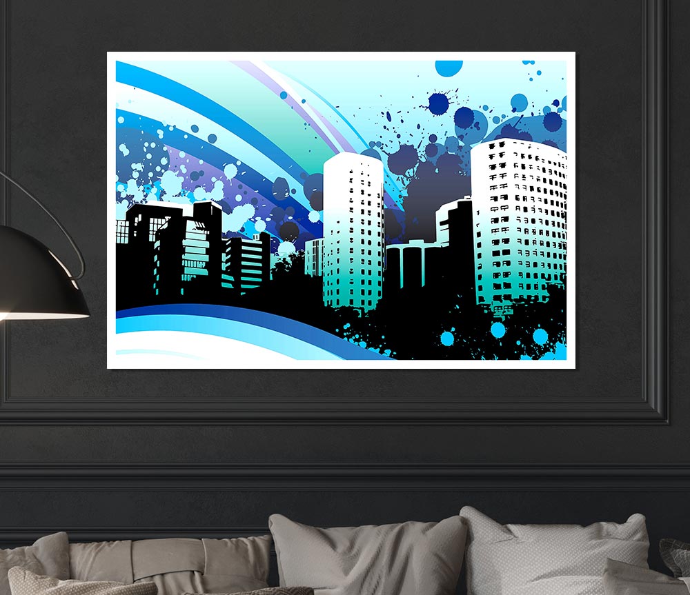 Blue City Print Poster Wall Art