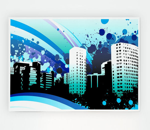 Blue City Print Poster Wall Art