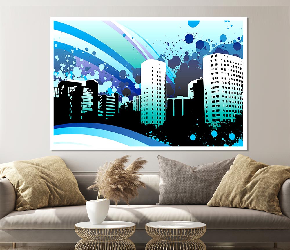 Blue City Print Poster Wall Art