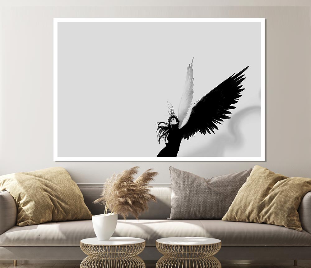 Black And White Angel Print Poster Wall Art