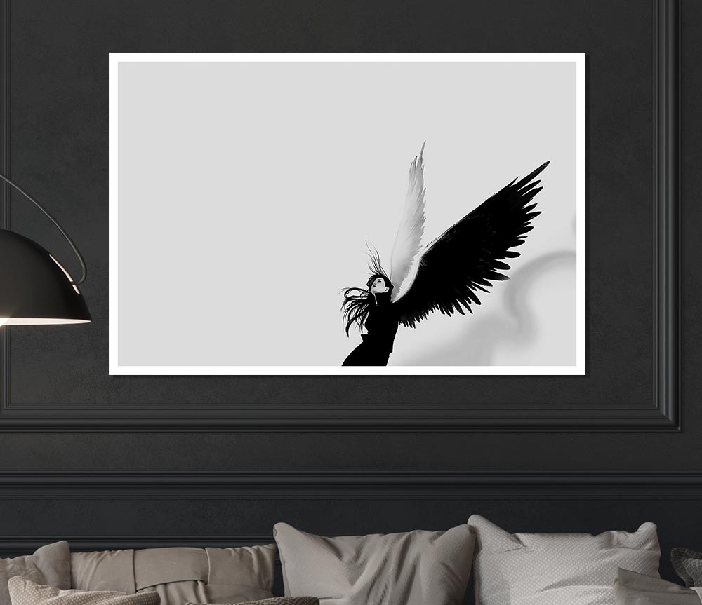 Black And White Angel Print Poster Wall Art