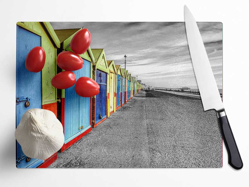 Rainbow Of Huts Glass Chopping Board