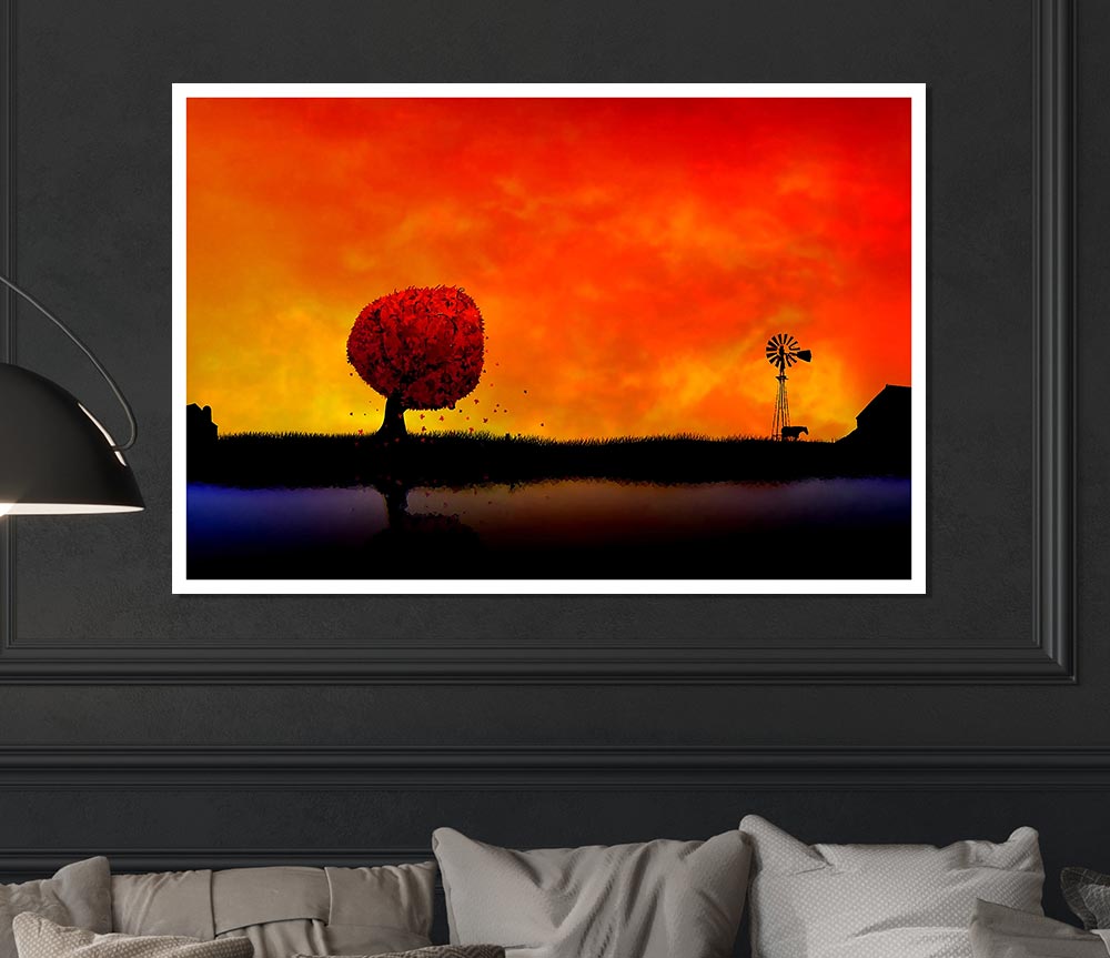 Autumn Sunset Print Poster Wall Art