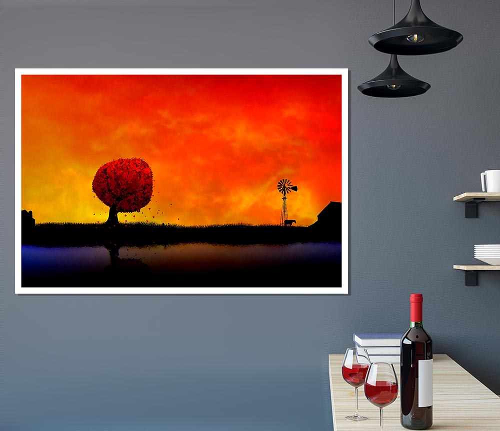 Autumn Sunset Print Poster Wall Art