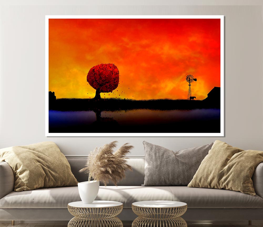 Autumn Sunset Print Poster Wall Art