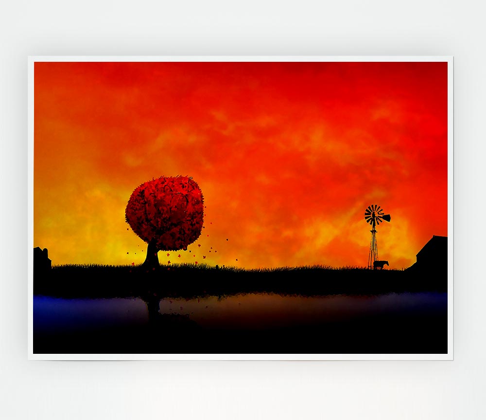 Autumn Sunset Print Poster Wall Art