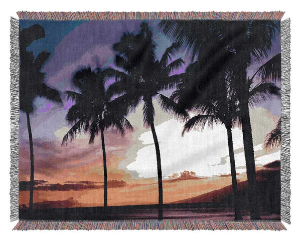 Palm Trees Sunset Woven Blanket