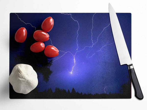 Night Lightning Blue Glass Chopping Board