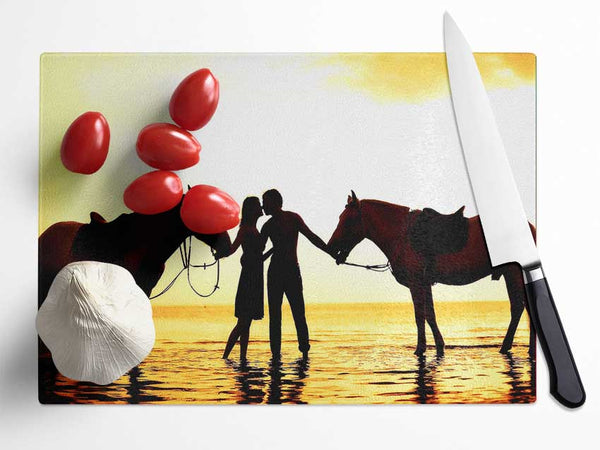 Riding Horses On The Beach Glass Chopping Board