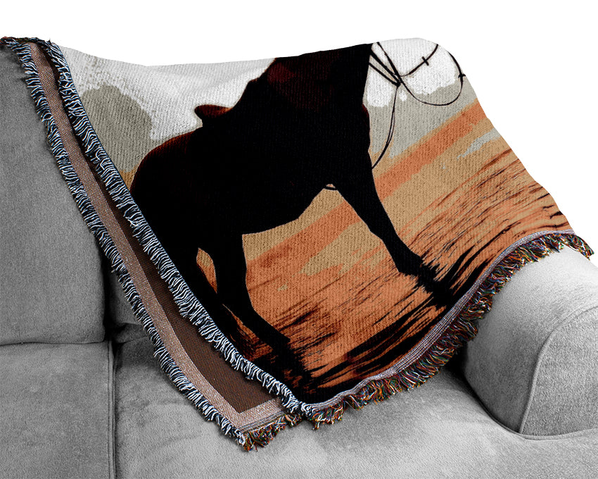 Riding Horses On The Beach Woven Blanket