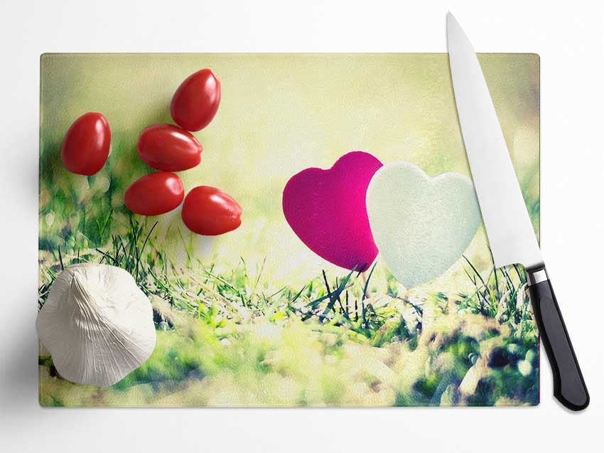 Valentines Day Hearts Glass Chopping Board