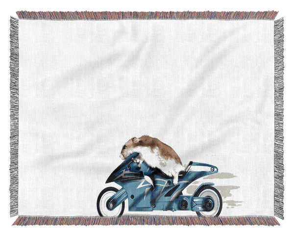 Mouse Riding Motorcycle Woven Blanket