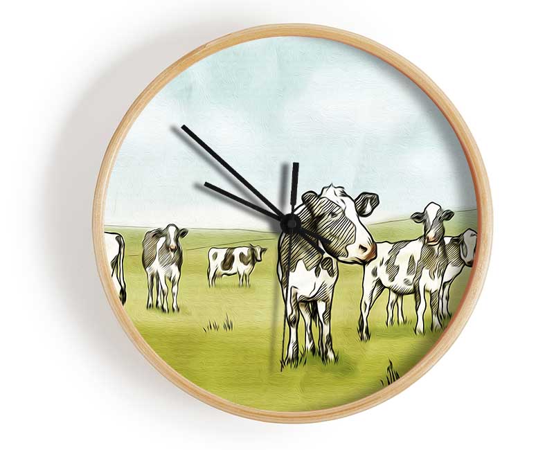 Cows Drawing Clock - Wallart-Direct UK