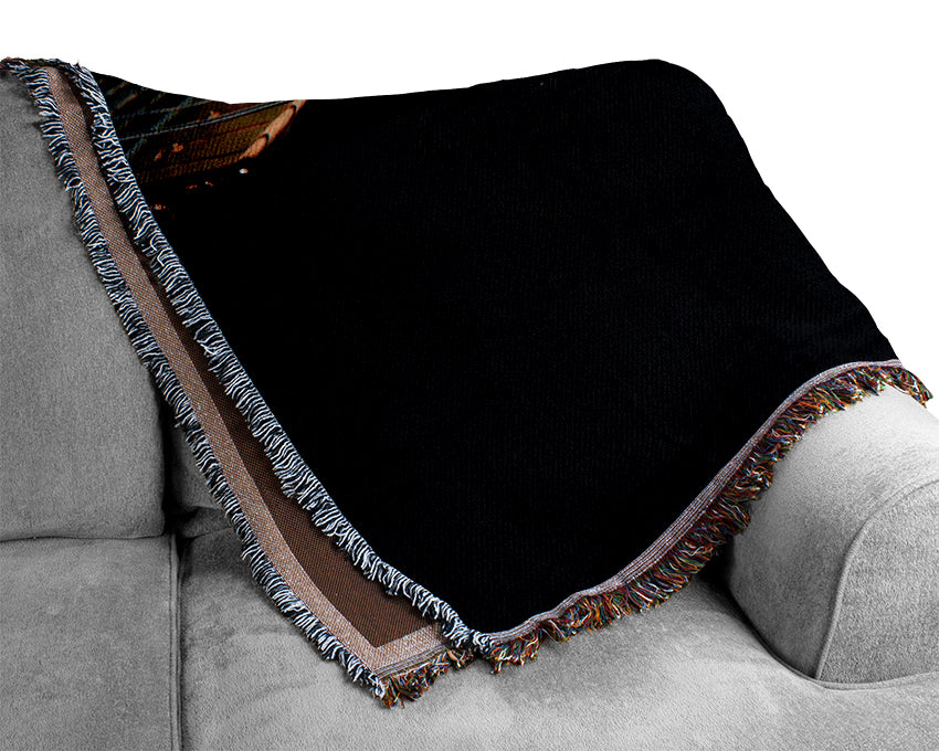 Black Guitar Woven Blanket