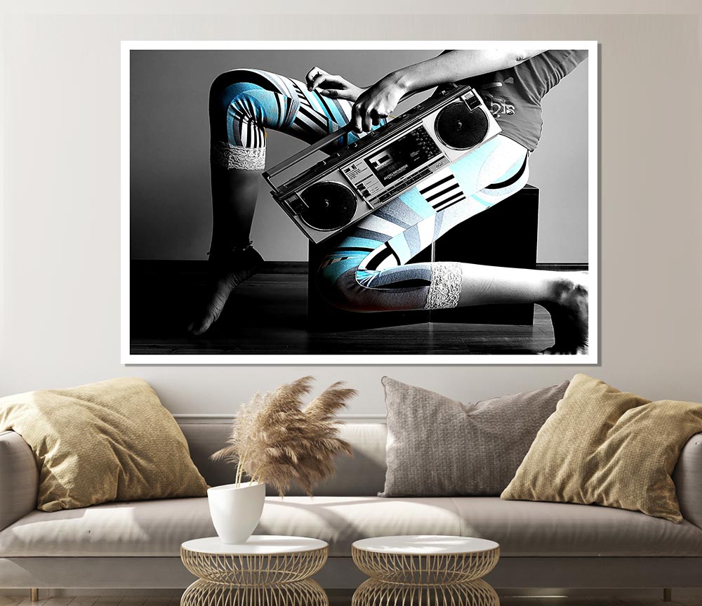 Girl And Tape Recorder Print Poster Wall Art