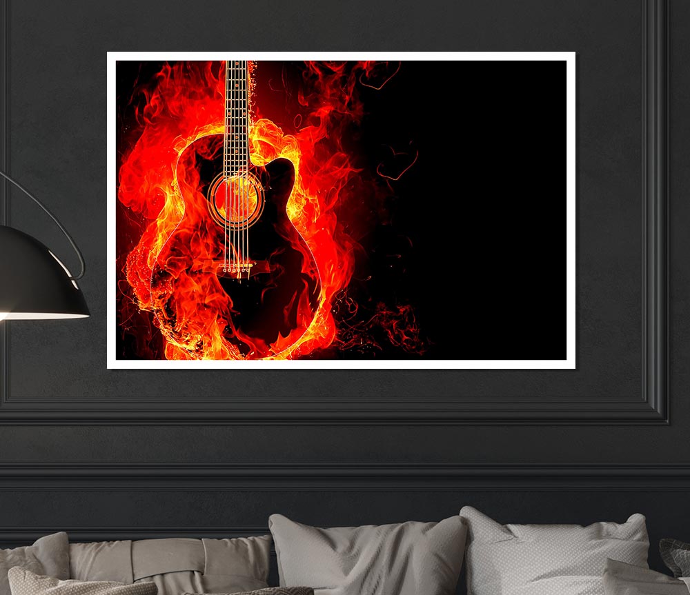 Guitar Flame Print Poster Wall Art