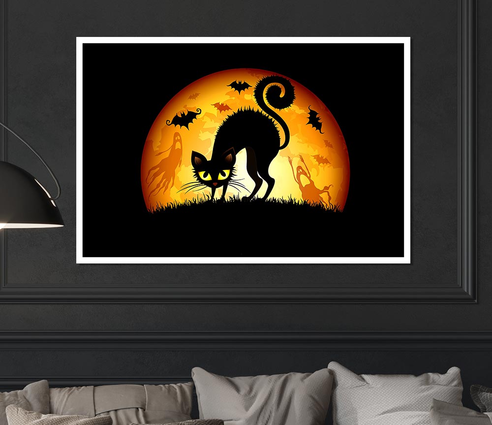 Halloween Cats Bats Print Poster Wall Art