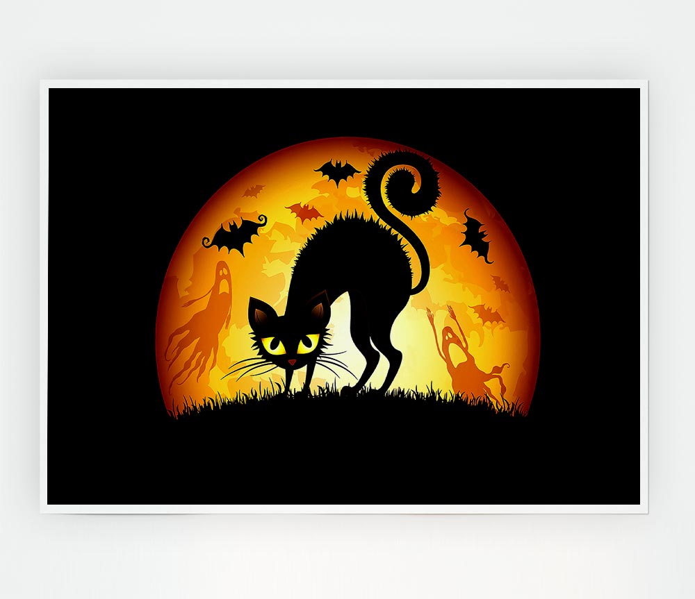 Halloween Cats Bats Print Poster Wall Art