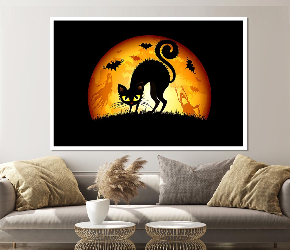 Halloween Cats Bats Print Poster Wall Art