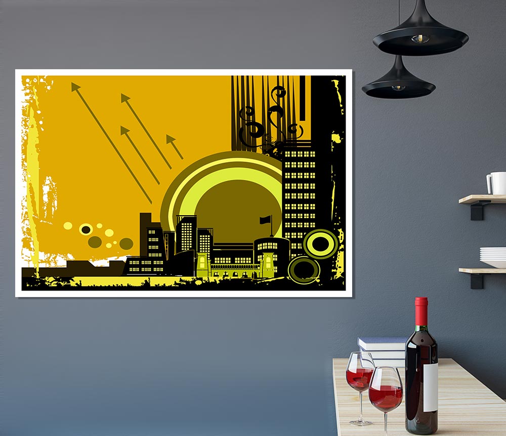 Contemporary City Sun Yellow Print Poster Wall Art