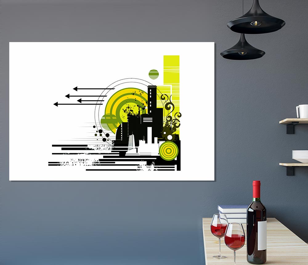 Contemporary City Sun White Print Poster Wall Art