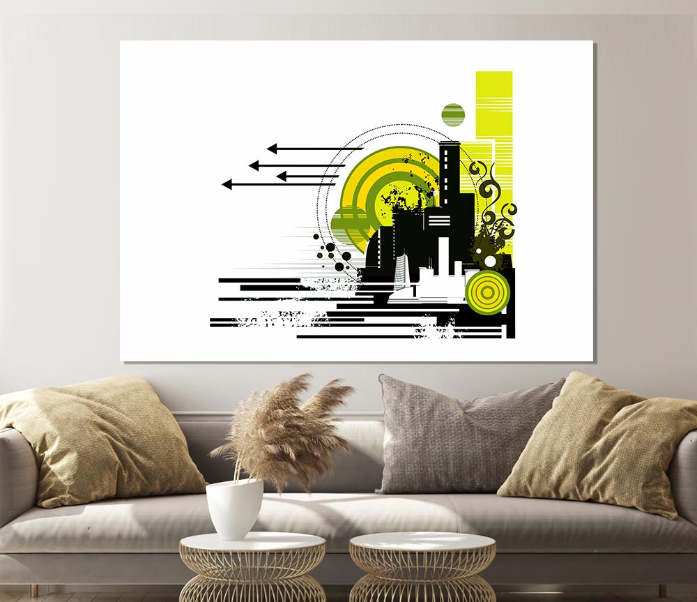 Contemporary City Sun White Print Poster Wall Art