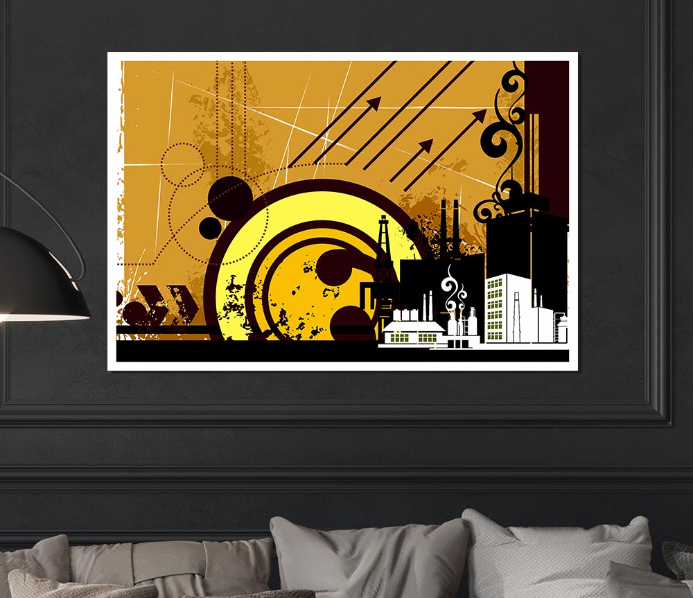 Contemporary City Sun Brown Print Poster Wall Art