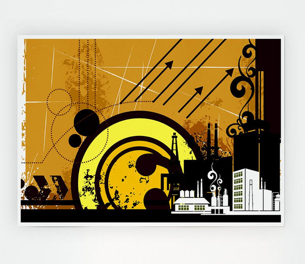 Contemporary City Sun Brown Print Poster Wall Art