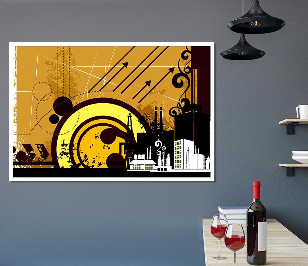 Contemporary City Sun Brown Print Poster Wall Art