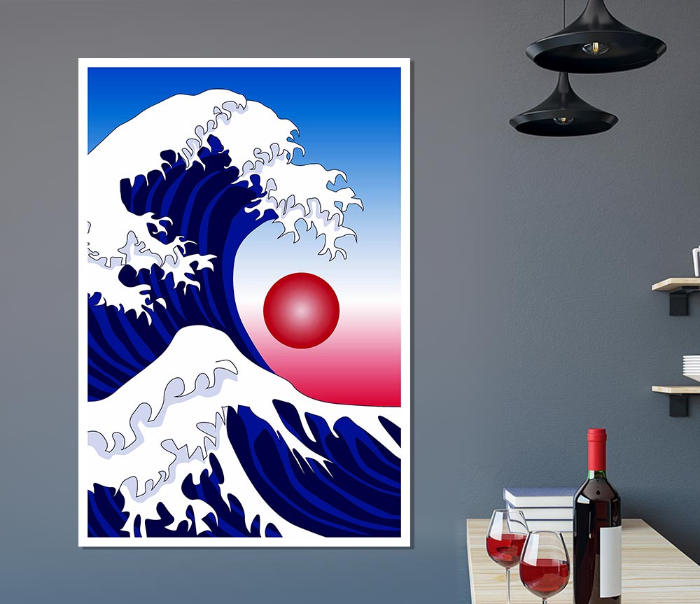 The Waves Over The Red Sun Print Poster Wall Art