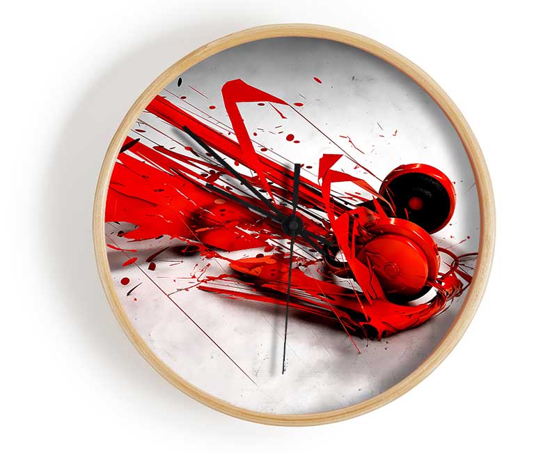 Red Headphone Blast Clock - Wallart-Direct UK