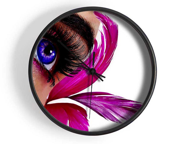 Stunning Pink Feathered Eye Clock - Wallart-Direct UK