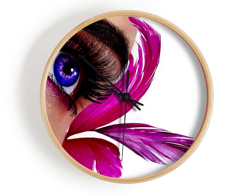 Stunning Pink Feathered Eye Clock - Wallart-Direct UK